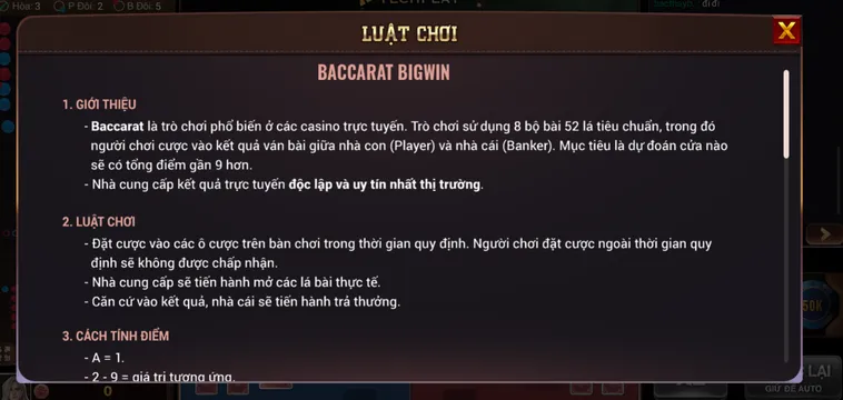 Baccarat BigWin Tại BomWin Sảnh Cược Đẳng Cấp Quốc Tế Với Tỷ Lệ Thắng Cao